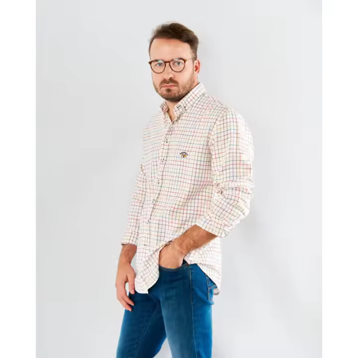 CAMISA 025F C/BOTON POPELIN CUADROS - 1