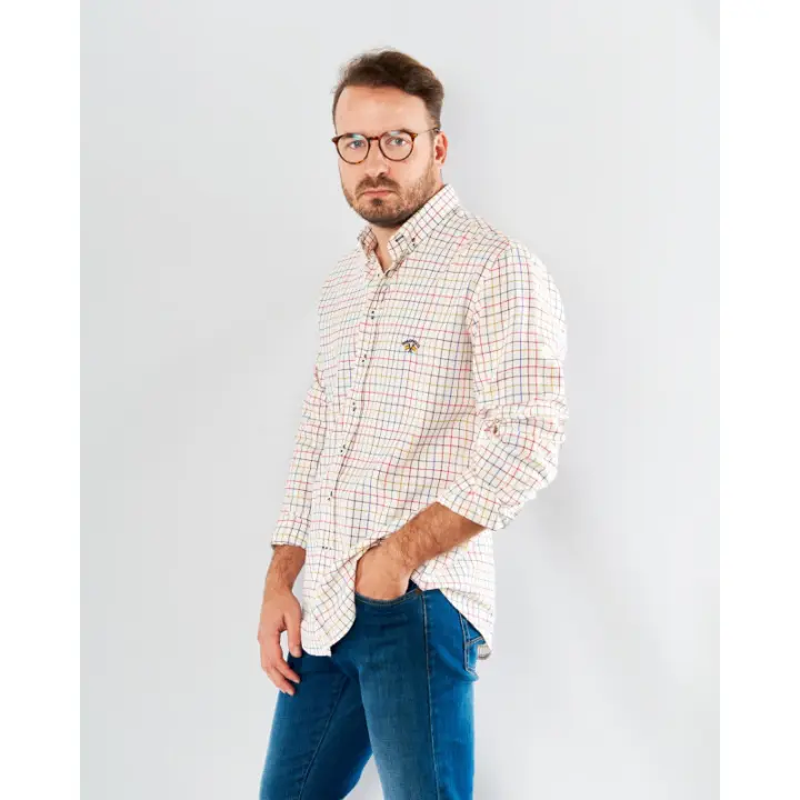 CAMISA 025F C/BOTON POPELIN CUADROS - 1