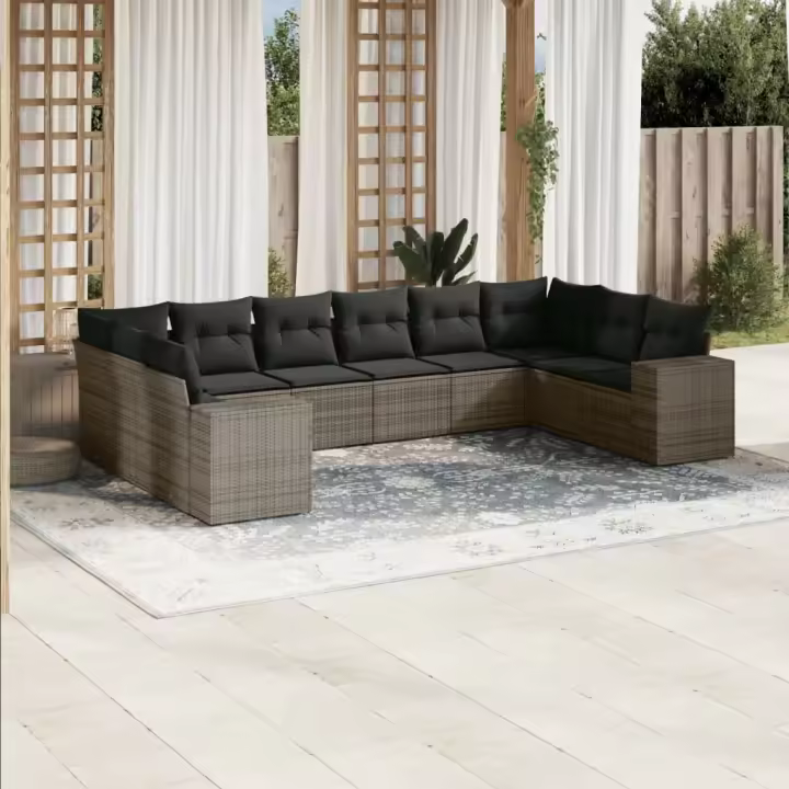 vidaXL Set de sofás de jardín 10 pzas con cojines ratán sintético gris - 1