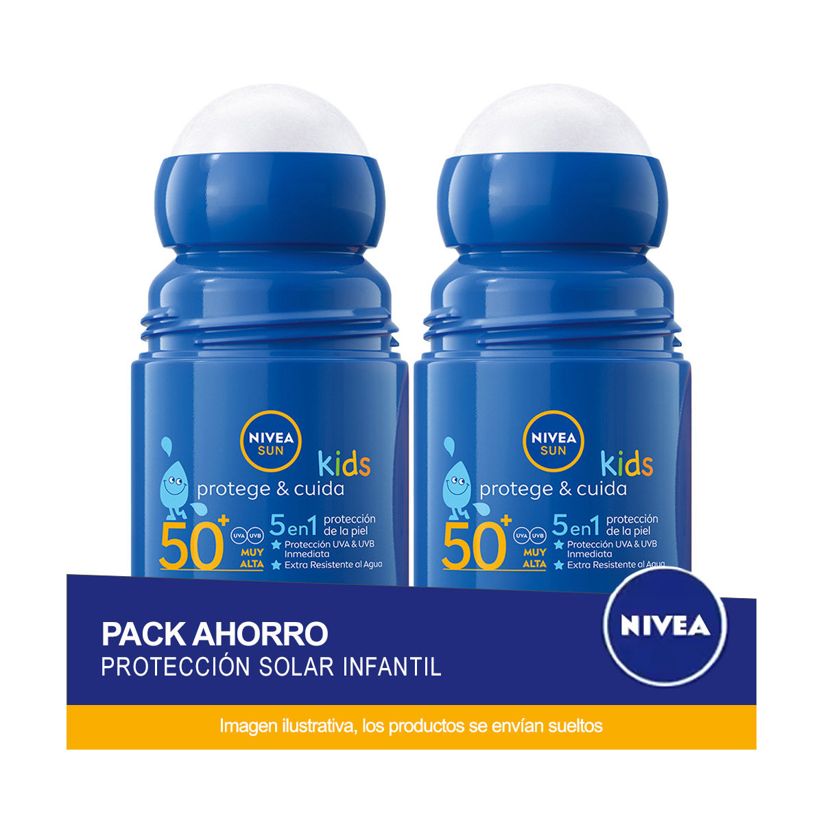 NIVEA SUN FP 50+ Roll on Niños Protege&Cuida - Protección muy alta - Pack ahorro de 2 unidades