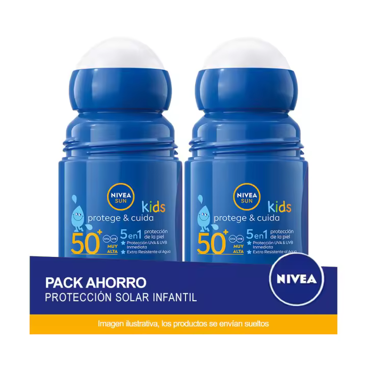 NIVEA SUN FP 50+ Roll on Niños Protege&Cuida - Protección muy alta - Pack ahorro de 2 unidades - 1