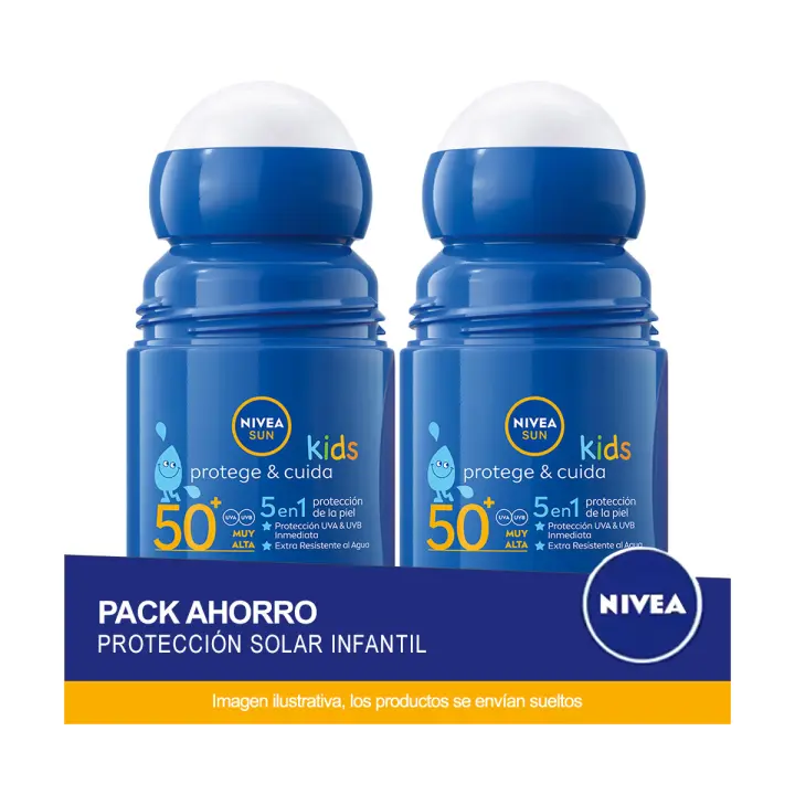 NIVEA SUN FP 50+ Roll on Niños Protege&Cuida - Protección muy alta - Pack ahorro de 2 unidades - 1