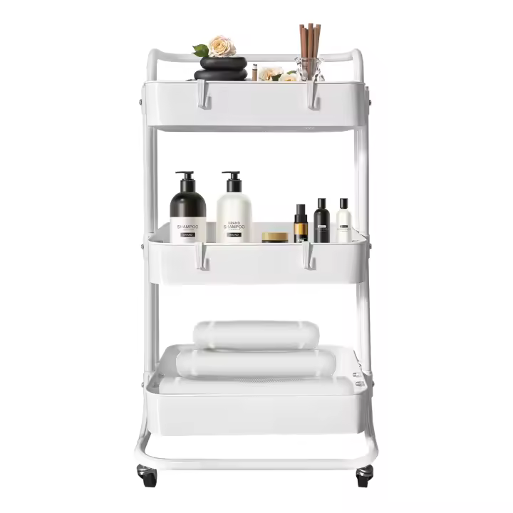 Carrito Almacenamiento Metálico Nyana Home 3 Estantes 85x44x37cm - Blanco Organizador Cocina Baño - Ruedas Giratorias 360º - 1
