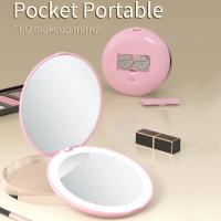 Espejo De Maquillaje Portátil LED 3.5 Pulgadas Compacto Doblesided Plegable Para Bolso Con Luz De Mano Y Aumento 3x - details 2