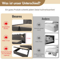 Cama tapizada Twin 180x200 with Luz de Lectura y Carga USB Type-C, somier de almacenamiento with Marco de listones de Madera maciza y metal, Gris, Linen (sin edredón). - details 2