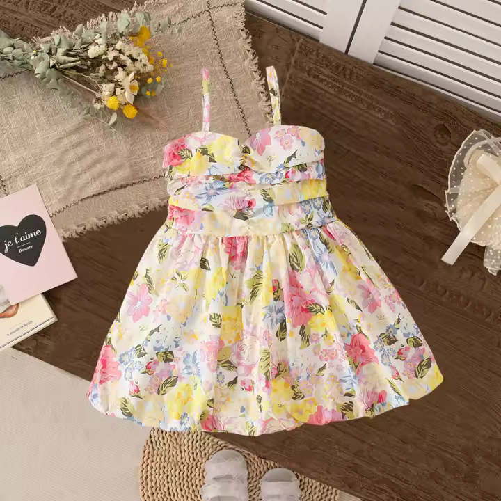 Vestido De Verano Para Niñas Romántico Sin Mangas En Algodón Con Floral Vestido De Bebé Para Regalo En Talla A-Line Longitud De Rodilla - 1