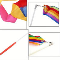 2pcs/pack Cintas De Baile Arco Iris Para Gimnasia Rítmica Con Palos Para Niños Presentación De Talento Arte Coreografía - details 3