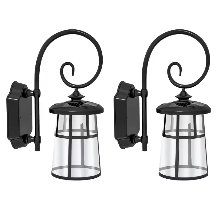 Outsunny - Lámpara solar de pared para exteriores (2 unidades), luz LED, luz blanca cálida de 6000 K, inalámbrica, decoración para jardín, patio, balcón, valla, color negro - 1