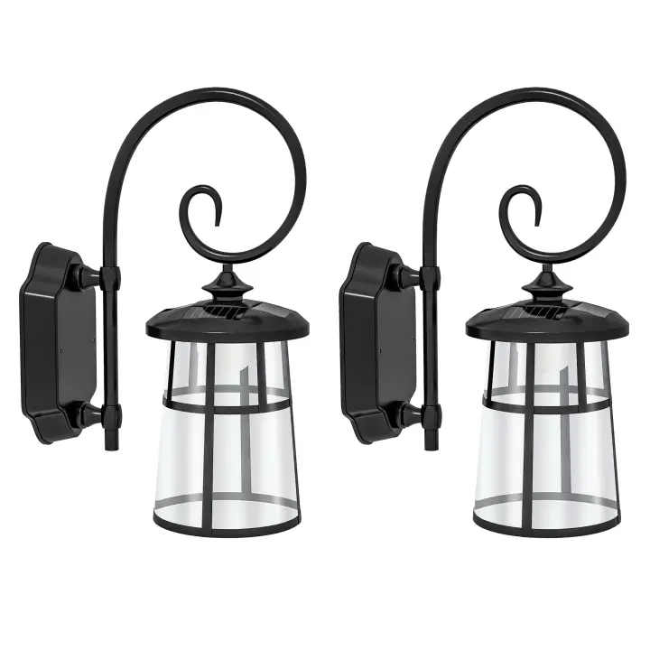Outsunny - Lámpara solar de pared para exteriores (2 unidades), luz LED, luz blanca cálida de 6000 K, inalámbrica, decoración para jardín, patio, balcón, valla, color negro - 1
