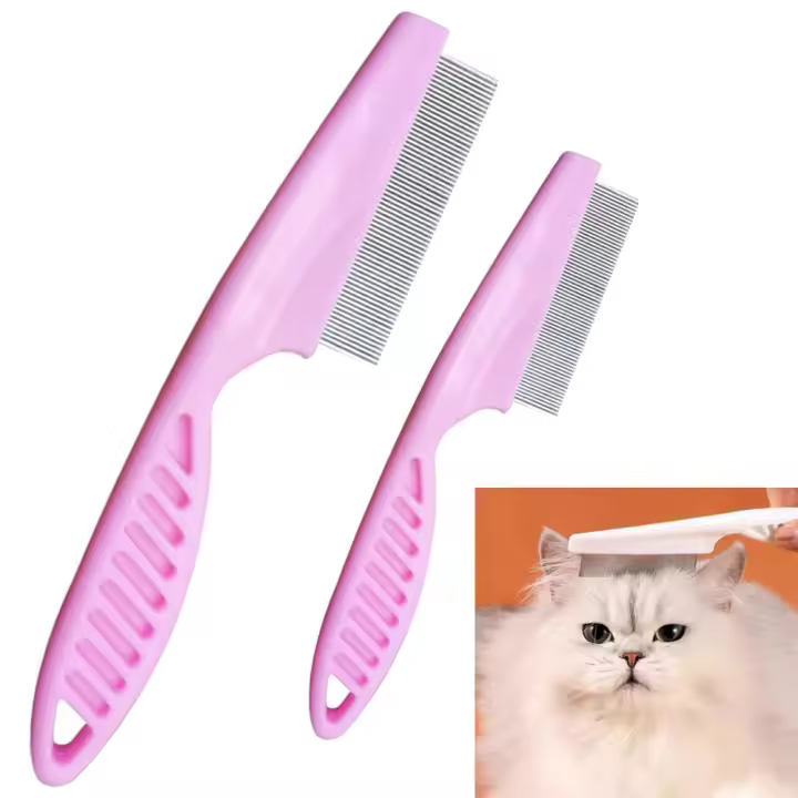 Peine multifuncional para mascotas, nuevo peine mágico 2023 para el cuidado de perros, peine quitamanchas y rasgaduras, peine de acero inoxidable de dientes finos para masaje y cuidado de perros y gatos (1 par, rosa) - 1