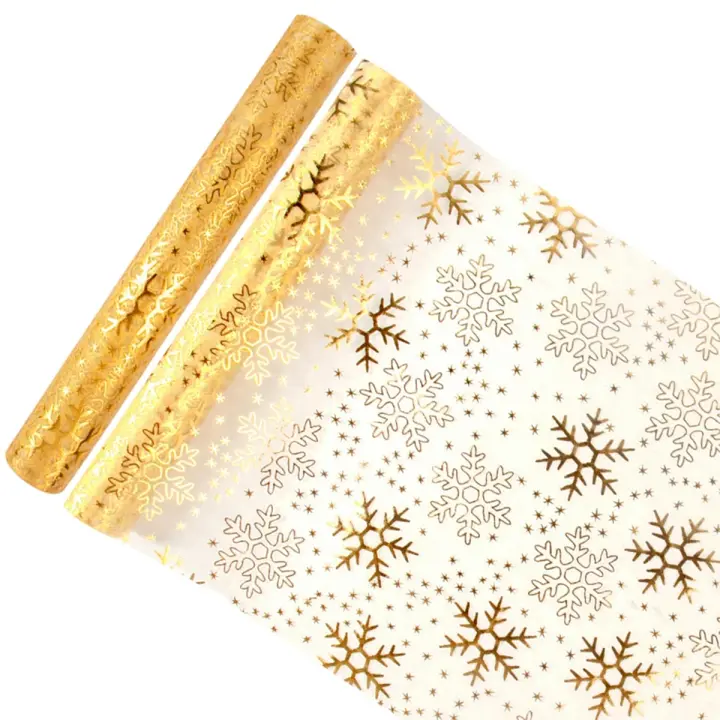 Corredor De Mesa Elegante Con Copos De Nieve En Oro (28 Cm X 4.5 M) Para La Temporada Navideña Y De Advenimiento Decoración Festiva Para Ocasiónes Especiales - 1