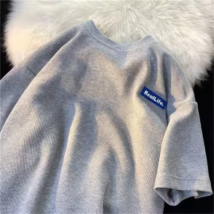Camiseta Waffle De Moda Para Hombres Suelta Casual Cuello Redondo Polyester Verano Camisetas Unisex De Calidad Tops Cortas - 1