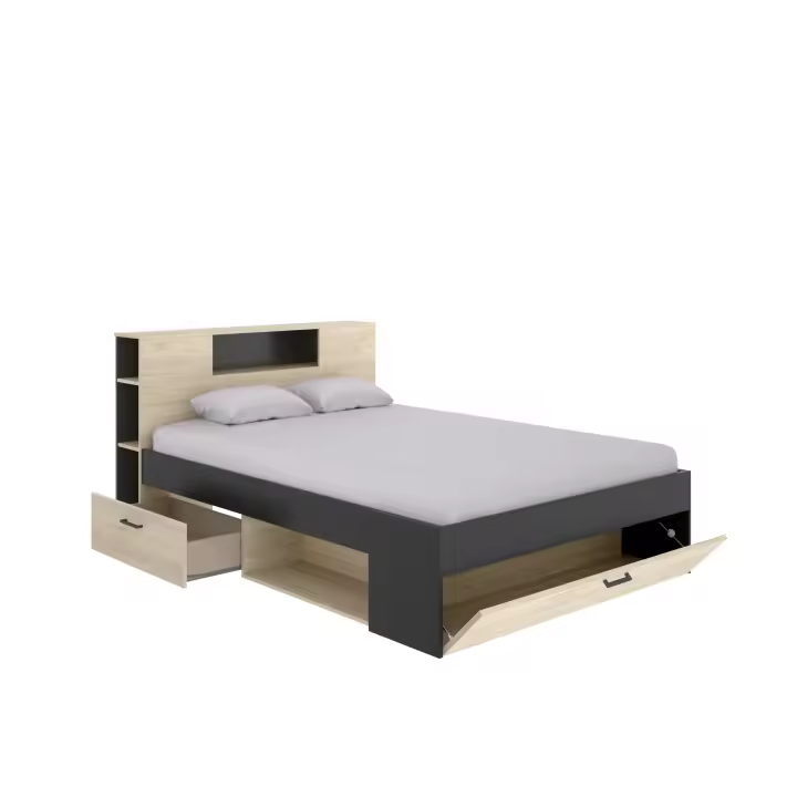 DEKIT GRUPO RIMOBEL LANKA - CAMA COMPACTA PARA DORMITORIO - NATURAL / GRAFITO - 95 x 149.6 x 218.5 cm - 1