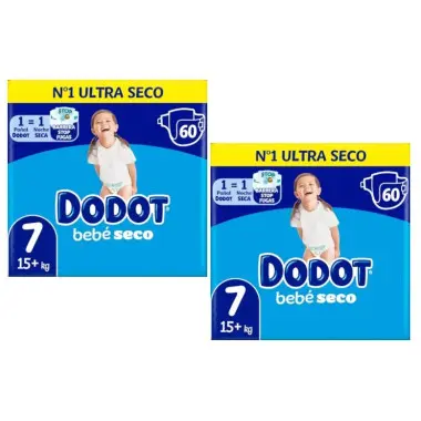 Dodot Bebé-Seco Talla 7 (15-24 kg) Pack Ahorro 120 Pañales (2x60) – Máxima Sequedad y Protección Anti Fugas - 1