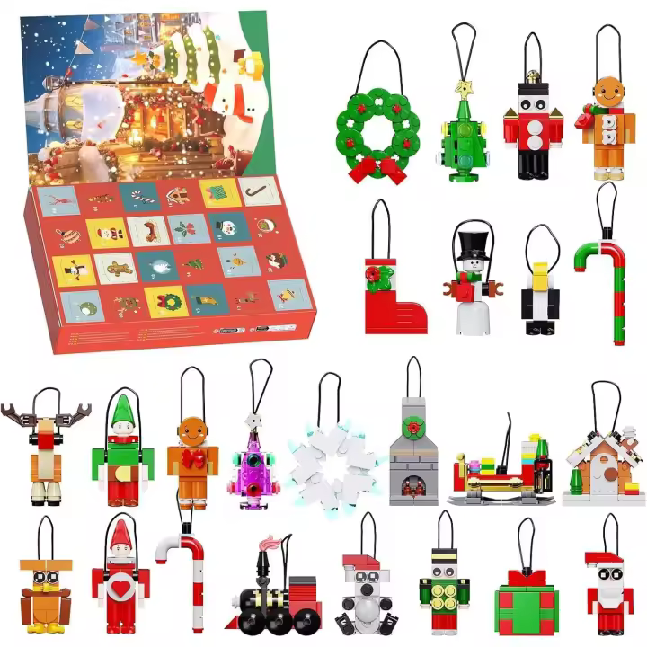 Kit de construcción de calendario de adviento con cuenta regresiva de 24 días, juego de adornos navideños con Papá Noel, decoraciones colgantes, regalo de exhibición para niños, niñas y regalos de fiesta (570 piezas) - 1