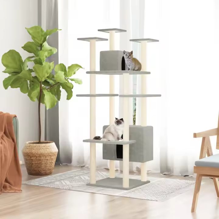 vidaXL Rascador para gatos con postes de sisal 162 cm Color Crema,  Gris claro,  Gris oscuro y mas - 1