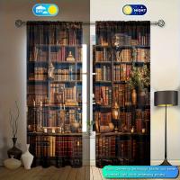 2pcs Cortina De Ventana Para Decoración De Hogar Estilo Edad Media Impresión Con Libros Tratamiento De Ventana Para Dormitorio Oficina Cocina Sala De Estar Material 100% Poliéster - details 2