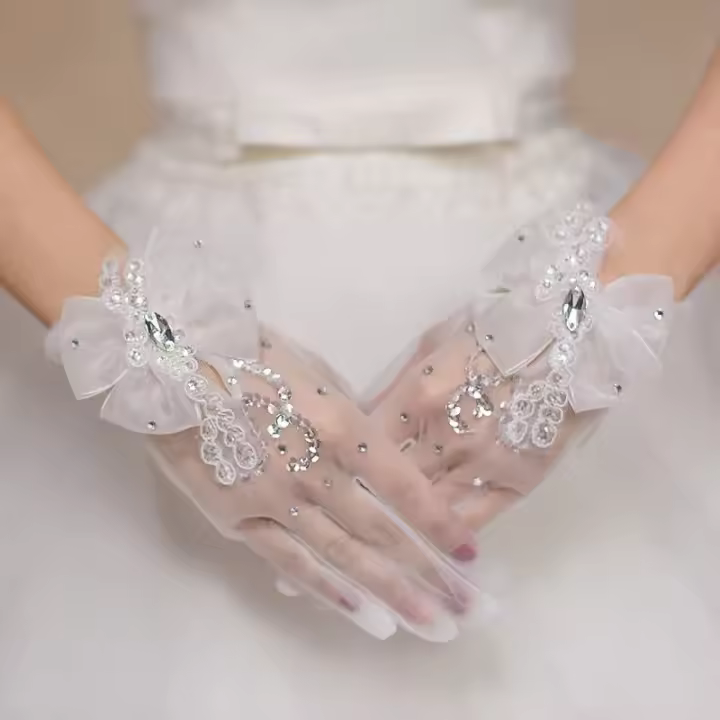 Guantes De Boda De Color Ivory Con Cristales Nuevo Llegada Tamaño Unico Para Mujer Guantes De Novia De Muñeca Larga - 1