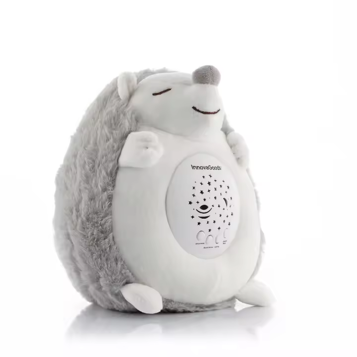 InnovaGoods - Erizo de Peluche Proyector y Ruido Blanco Spikey, Tacto Suave, Secuencia LED RGB, 5 Niveles de Volumen, 15 Melodías, 3 Sonidos Blancos, Apagado Automático 30 min, Blanco. - 1