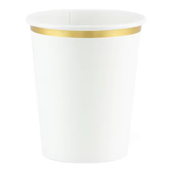 Vasos de papel blanco con borde dorado de 260 ml - PartyDeco - 6 unidades - 1