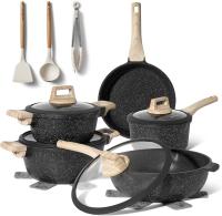 Just Perfecto Juego de Ollas y Sartenes Cocina Antiadherentes 14 Piezas, Katería de Cocina Antiadherentes Aluminio, para Todas Las Cocinas, Included Inducción, Ollas Cocina with Tapas (Black) - details 0
