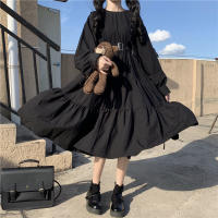 Vestido Midi Negro Harajuku Japonés Para Mujer Estilo Gótico Con Aros Y Volantes Vestido Bandage Ajustable Vintage Traje De Cosplay De Manga Larga Y Corte Ancho - details 6