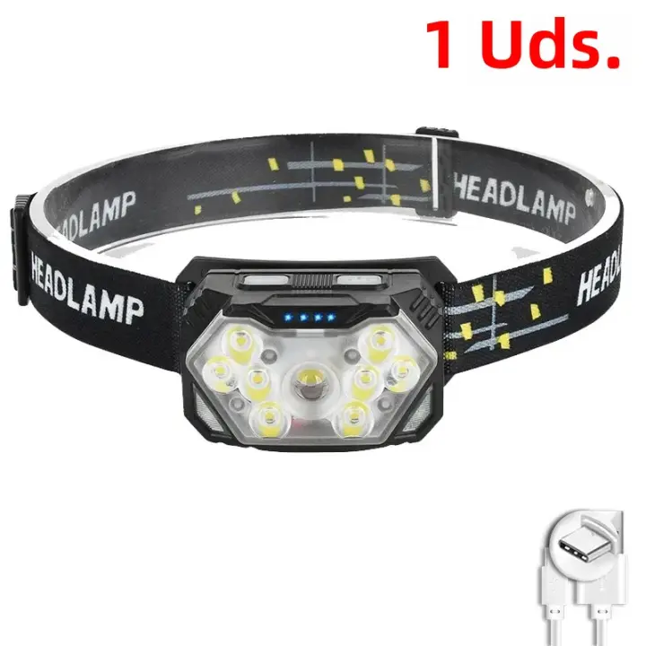 Lámpara Frontal LED De 9 Luces Recargable USB Con Sensor De Movimiento Luz Fuerte Para Pesca Camping Y Actividades Al Aire Libre Impermeable Con Tres Modos De Iluminación - 1