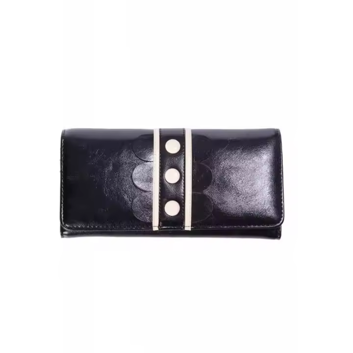 CARTERA MONEDERO ALARGADA NEGRA DETALLE BLANCO DEIDRA BANNED WT41002 - 1