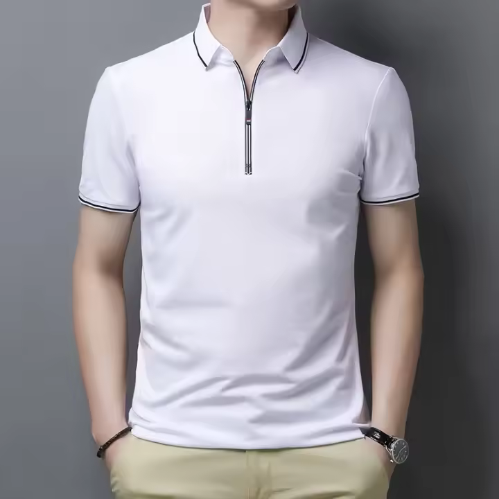 Camisa Polo De Algodón Para Hombre 2024 Estilo Casual Color Sólido Camiseta Transpirable Y Cómoda Para Negocios Y Verano - 1