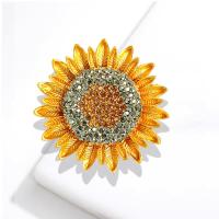 Broche De Girasol Amarillo Lujo Para Mujer Con Diamantes Broche De Plantas Luna Flor Geométrico Joyería Elegante Para Ropa - details 0