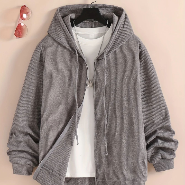  Sudadera De Capucha Negra Para Mujer Tallas Grandes Gris Ribbed Cierre De Cremallera Casual Diario (0XL-4XL)