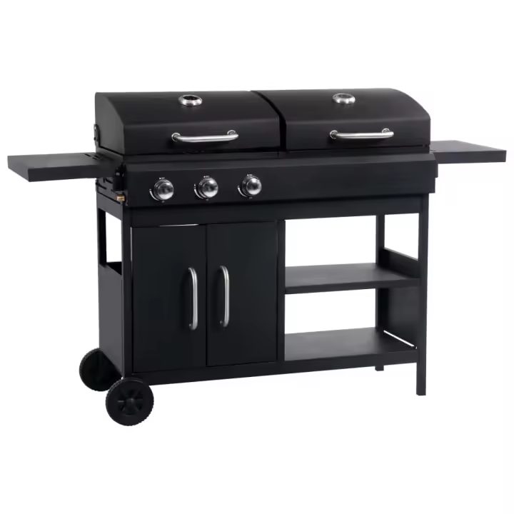 vidaXL Barbacoa combinada de gas y carbón con 3 fogones - 1