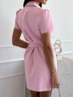 Vestido De Verano Para Mujer 2025 Blanco Con Cinturón Y Cuello Notch Estilo Oficina Elegante Manga Corta Cierre Doble - details 18