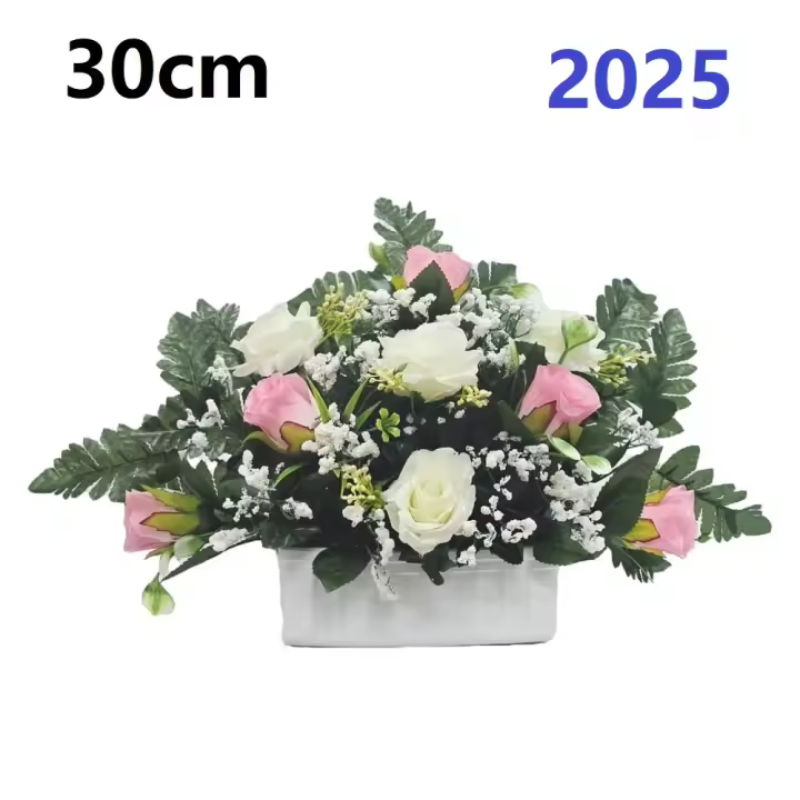 Centro de Flores para Cementerio Gerimport - Ramos de Flores para Todos los Santos - Flores Artificiales de Tela - Ancho 30cm - Alto 30cm - Personalizar Color y Medida - Contacto Directo con Nosotros - 1