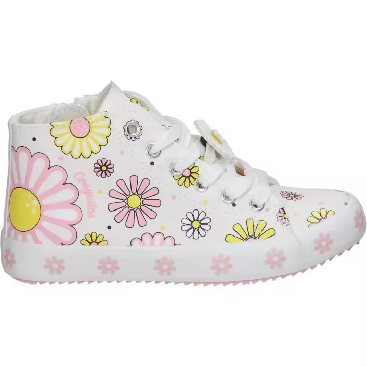 CONGUITOS | Zapatillas Altas Conguitos para Niña – Deportivas en Color Blanco con Detalles de Dibujos con Margaritas – Sneakers con Cordones y Cremallera – Máximo Ajuste – Polipiel – Cómodas – Modelo COSH282039 - 1