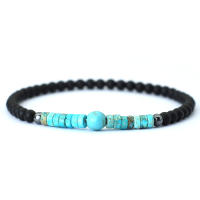 Pulsera Única Para Hombres Con Piedra De Ojo De Tigre 4mm Y Pequeñas Perlas Negras Onyx Pulsera Bohemia De Moda Sin Cierre - details 7