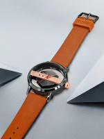 Reloj De Cuarzo Para Hombre TOMI Con Correa De Cuero Minimalista Y Moderna Cristal Hueco Personalizado Resistentes Al Agua - details 11