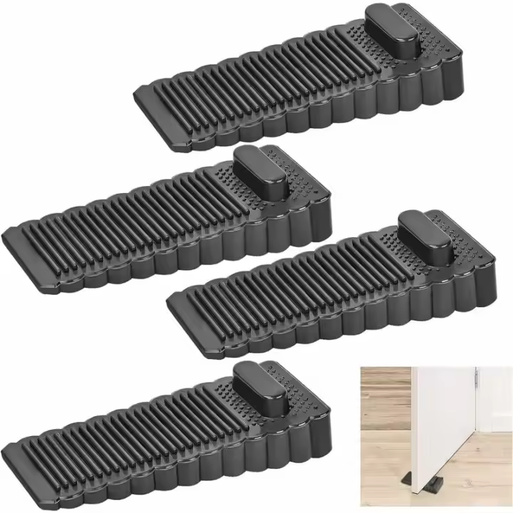 GP Tope de Puerta de Goma, 4 Piezas Cuña de Goma para Puerta Cuña de Puerta Antideslizante Cuña de Tope de Ventana de Altura Ajustable para Puerta, baño, balcón, Ventana de habitación de niños (Negro) - 1