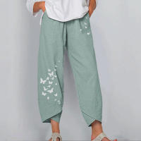 Pantalones Vintage Para Mujer Estampado Casual Cintura Alta Elástica Pierna Recta Suelta Pantalones De Verano Lady Cargo - details 11