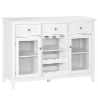 HOMCOM Aparador de Cocina Mueble Buffet Auxiliar con 2 Puertas de Vidrio 3 Cajones Botellero para 6 Botellas y Estante para 15 Copas para Comedor Salón Estilo Moderno Antivuelco 120x40x87 cm Blanco - details 0