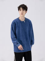 Camiseta De Algodón Grueso Para Hombre Retro Y Amplia Estilo Coreano Y2K Con Mangas Largas Y Cuello En V Para La Calle Alta - details 17