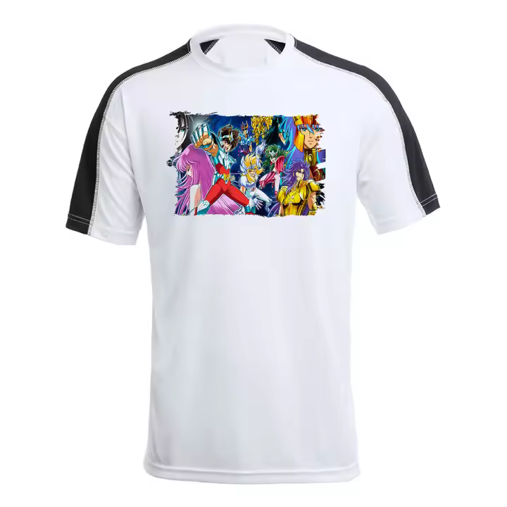 CAMISETA TÉCNICA FRANJA MANGAS NEGRA CABALLEROS DEL ZODIACO ANIME tshirt saintseiya anime shonen super guerrero sagaandroides - 1