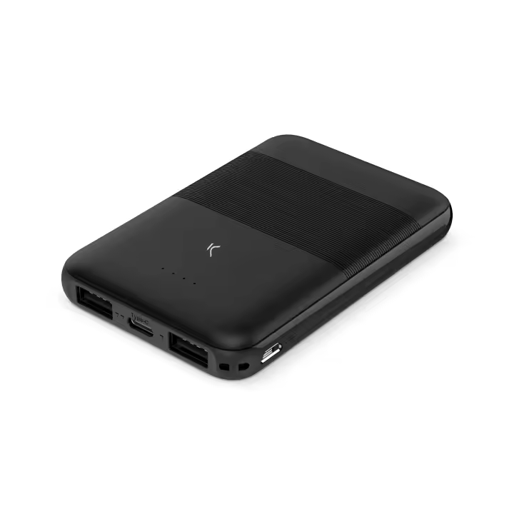 Powerbank KSIX Slim 5.000 mAh, Polímero de litio, 10 W, Cable USB-A a USB-C incluido, Carga simultánea, Negro - 1