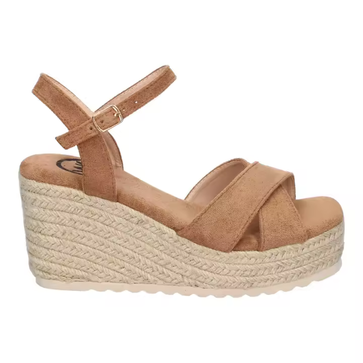 PuntoSalao Sandalias de cuña en yute pala cruzada para mujer kaki KK-989 - 1