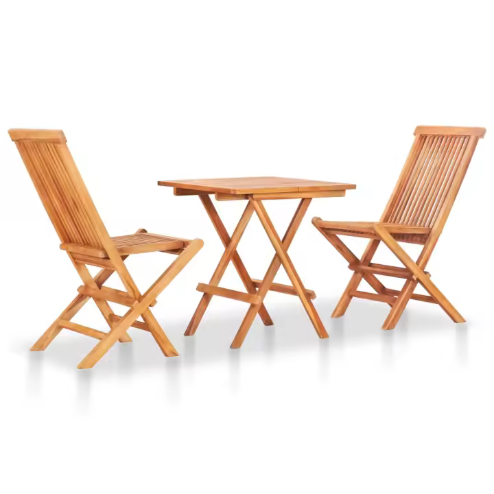 vidaXL Mesa y sillas de jardín plegables 3 pzas madera maciza de teca - 1