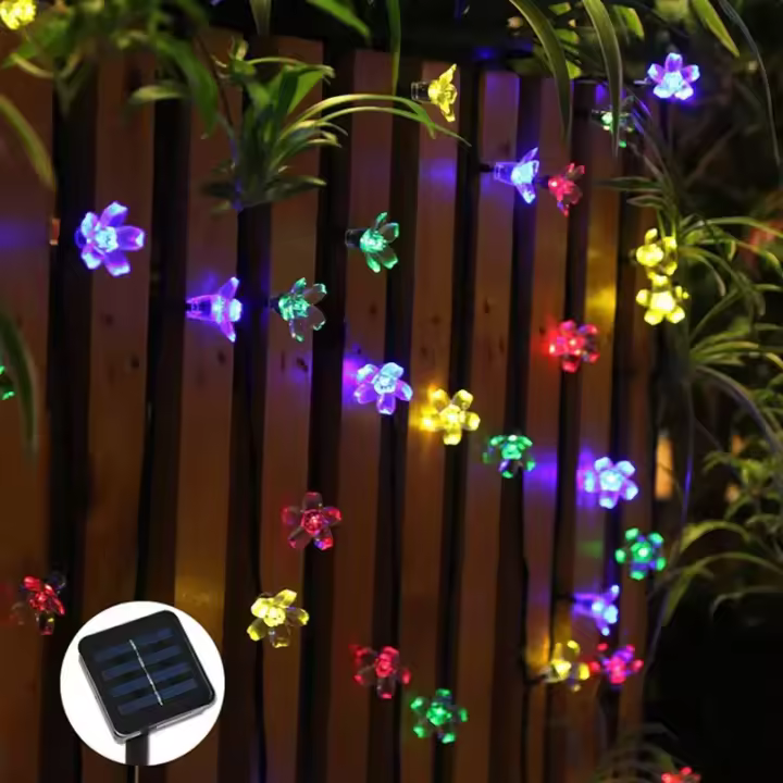 Cadenas De Luces Solares De 5M Con 20LED Para Exterior Impermeables 8 Modos Operadas Por Batería Decoración De Jardín Y Fiesta Flor De Cerezo - 1
