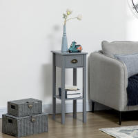HOMCOM Mesa Auxiliar Estilo Moderno Mesita Auxiliar con Cajón y Estante de Almacenamiento Mesita de Noche para Sala de Estar Dormitorio 30x30x75 cm - details 1