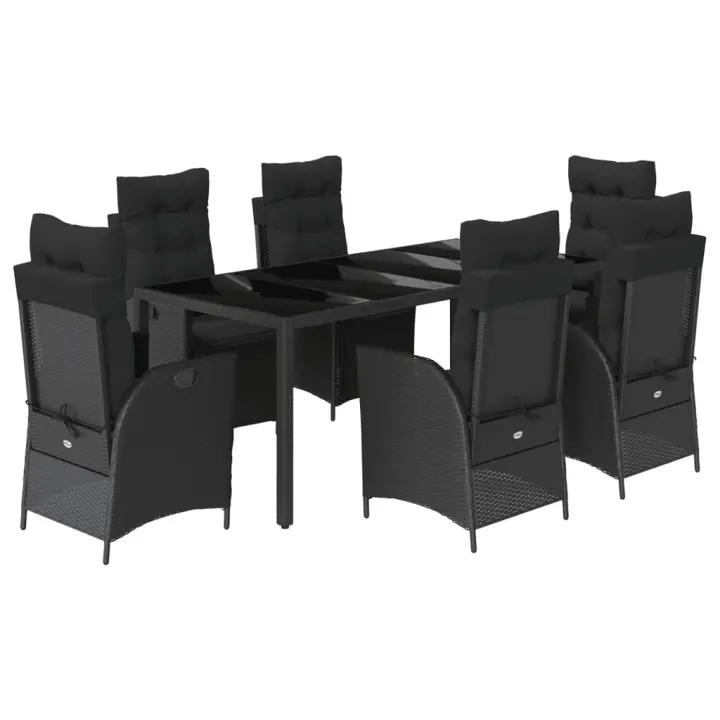 vidaXL Set de comedor de jardín 7 pzas y cojines ratán sintético negro - 1