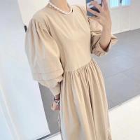 Vestido Largo Elegante De Encaje Patchwork Para Mujer REALEFT Otoño 2024 Cintura Alta Manga Larga Cuello Redondo Estilo Coreano Vestido Recto Para Mujer - details 2