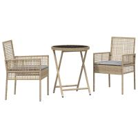 Conjunto de Bistro de Jardín de 3 Piezas vidaXL con Cojines Beige de Poliratán - details 1